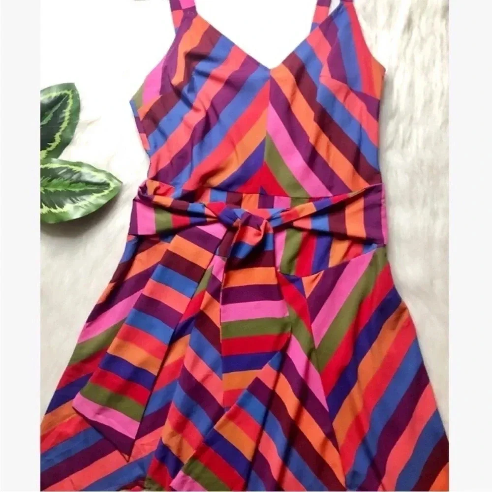 A New Day Vibrant Multi Colored Striped Asymmetrical Sun Dress medium - Picture 7 of 12